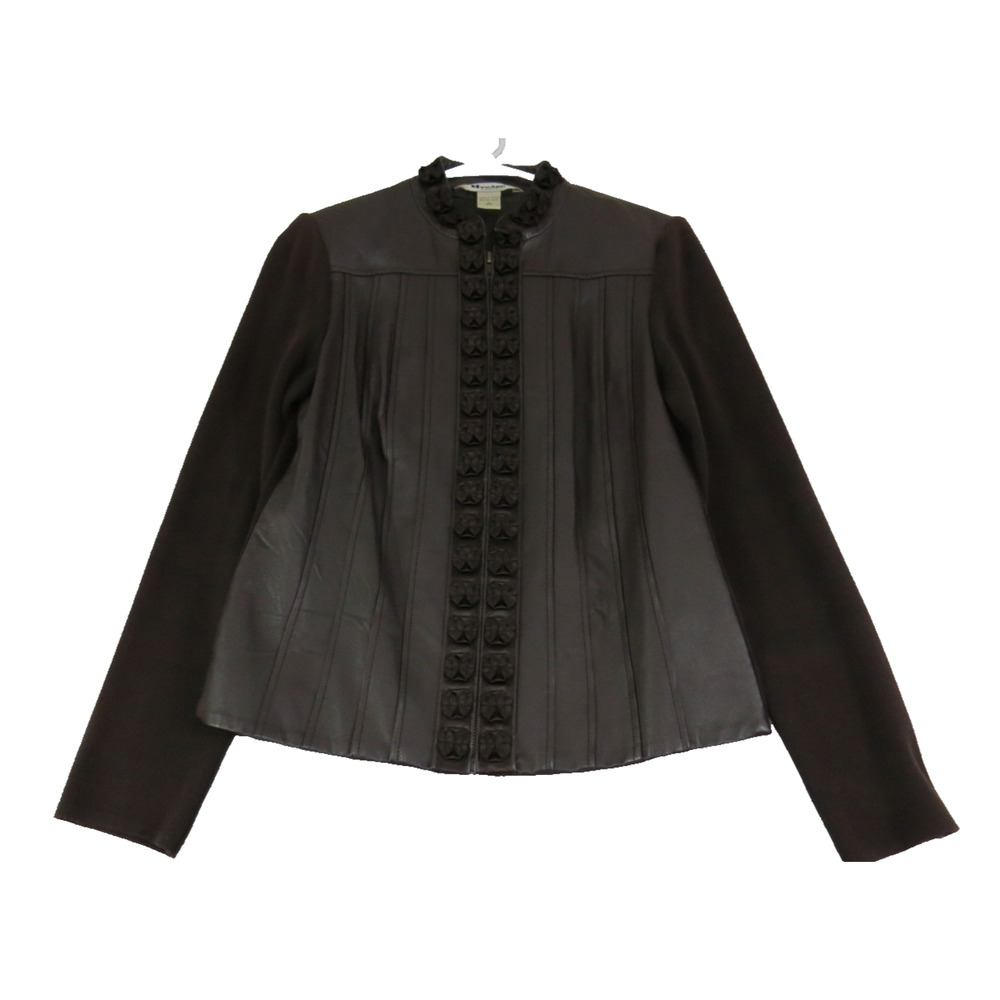 Vintage Nygard 100% Leather Cotton Knit Boho Chic Full Zip Jacket Women's S 6-8